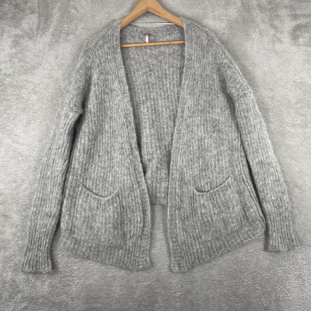 Free People Alpaca Blend Cardigan Womens Small Grey High Low Oversized Cozy Boho